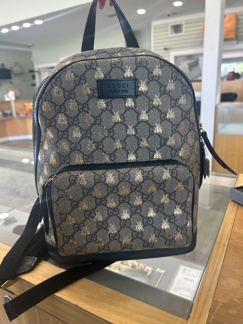 Pre Owned Gucci GG Supreme Bee Print Backpack